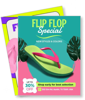 flip flop special advertisement new styles colors discount retail offer template