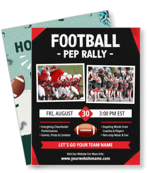 football pep rally poster with team cheerleaders event details template