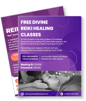 free divine reiki healing classes flyer with online session details template