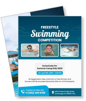 freestyle swimming competition poster with summer camp kids event details template