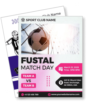 futsal match day poster design template with team details and date