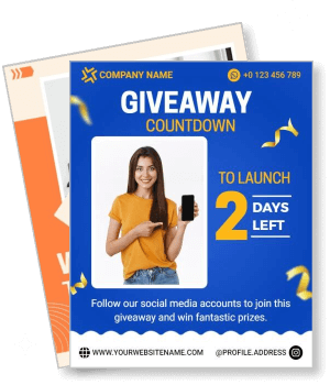 giveaway countdown social media promotion template with woman holding phone