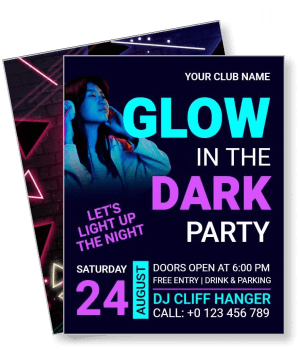 glow in the dark party club event flyer design template