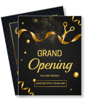 gold and black grand opening invitation with ribbon design template