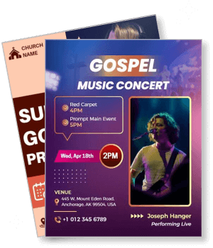 gospel music concert flyer with venue and singer details template