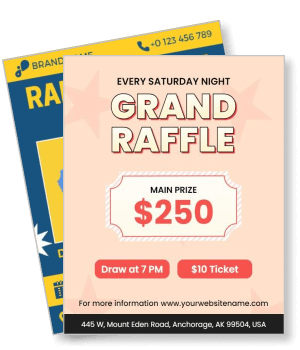 grand raffle promotion poster main prize 250 saturday night draw details template