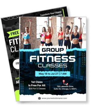 group fitness classes poster promotion may july free first class template