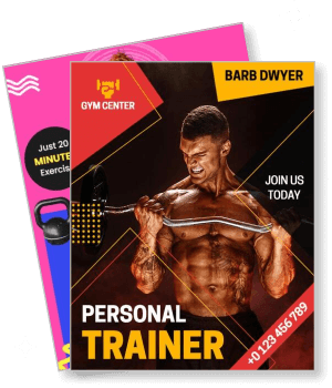 gym center personal trainer advertisement muscular man lifting weights template