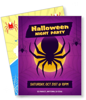 halloween night party flyer design spider theme purple yellow template