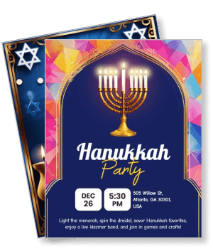 hanukkah party invitation with menorah and details template