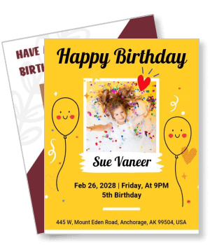 happy birthday invitation template with photo and confetti design