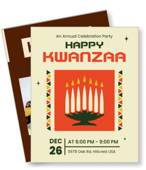 happy kwanzaa celebration invitation card design with date and location template