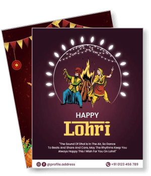 happy lohri celebration poster with dhol and dance design template