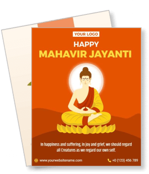 happy mahavir jayanti celebration poster design with buddha meditation illustration template