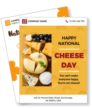 happy national cheese day greeting card design with cheese varieties template