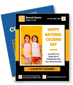 happy national cousins day celebration poster with two children and quote template