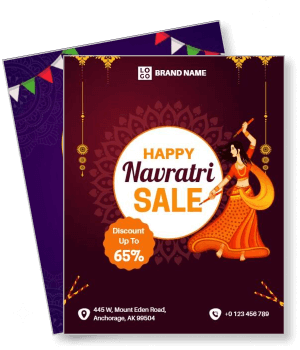 happy navratri sale festival poster with discount details and dancing woman template