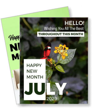 happy new month july 2029 greeting card butterfly flower template