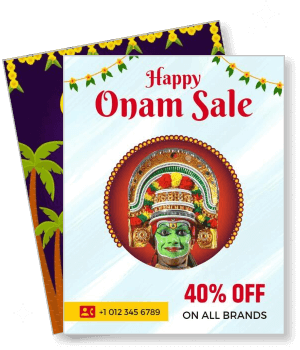 happy onam sale poster with kathakali face and 40 percent discount offer template