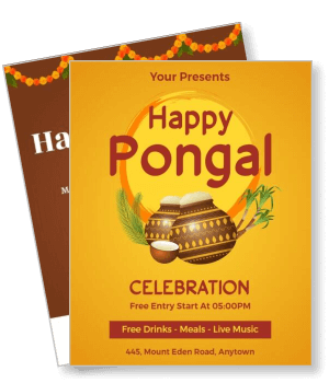 happy pongal celebration event poster invite with traditional pots template