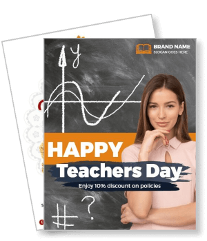 happy teachers day promo with female teacher chalkboard background template