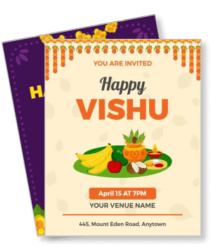 happy vishu festival invitation card design with traditional elements template