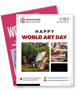 happy world art day celebration flyer with painting workshops and contact details template