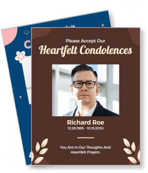 heartfelt condolences card template with photo and dates