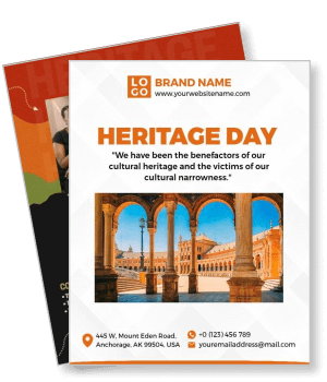 heritage day event poster with historic architecture and contact details template