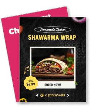 homemade chicken shawarma wrap ad with contact info template