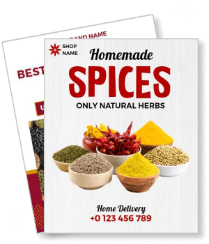 homemade natural herbs spices flyer with bowls of various colorful seasonings template