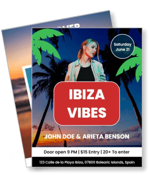 ibiza vibes party poster summer event palm trees entry details template