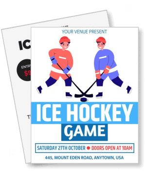 ice hockey game event poster with details and player illustrations template