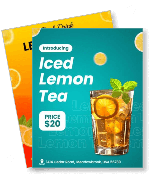 iced lemon tea promotion flyer with price and location template