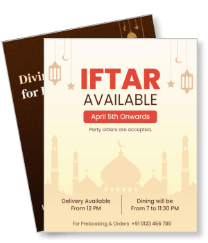 iftar availability announcement flyer with delivery and dining details template