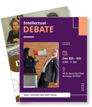 intellectual debate event poster with megaphone illustration template