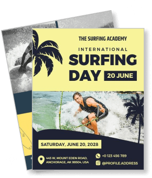 international surfing day event flyer surf academy anchorage june 2028 template