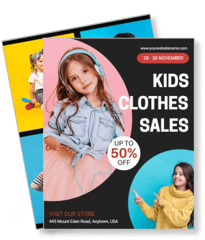 kids clothes sale poster with girl wearing headphones template