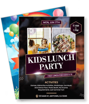 kids lunch party flyer with activities free lunch june event poster template