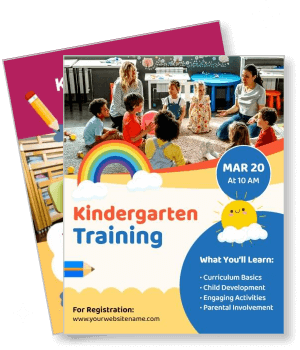 kindergarten training event poster with children and teacher engaging activities template