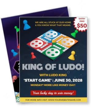 king of ludo game poster with ludo board and entry fee details template