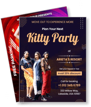 kitty party event flyer arietas resort booking information template