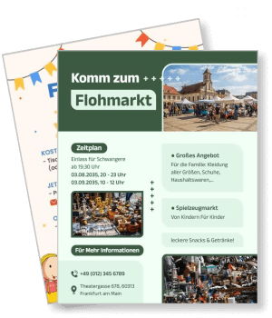 komm zum flohmarkt antique sale germany market promotion flyer event details template