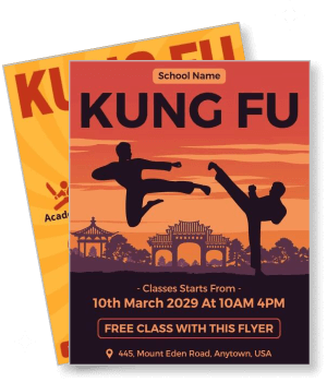 kung fu class poster orange theme free class offer 2029 template