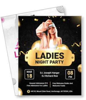 ladies night party event poster with date time and location details template