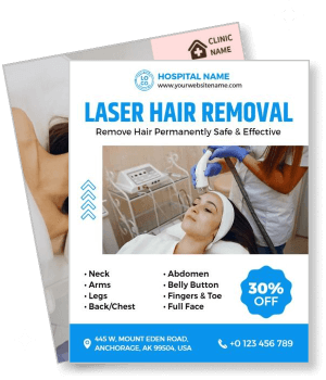 laser hair removal clinic promotion flyer with patient undergoing treatment template