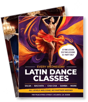 latin dance classes poster advertising salsa bachata cha cha samba classes template