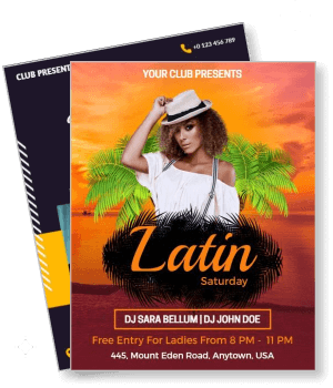 latin saturday night poster event flyer with dj and free entry details template