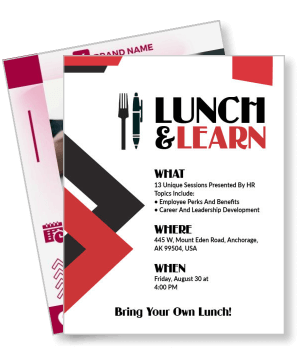 lunch and learn event flyer black red design details template