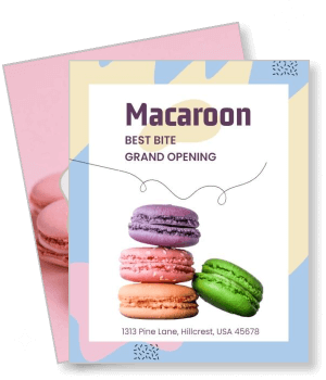 macaroon store grand opening invitation with colorful macarons design template